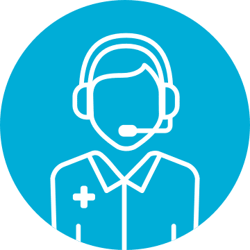 Blue icon of a nurse speaking through a headset